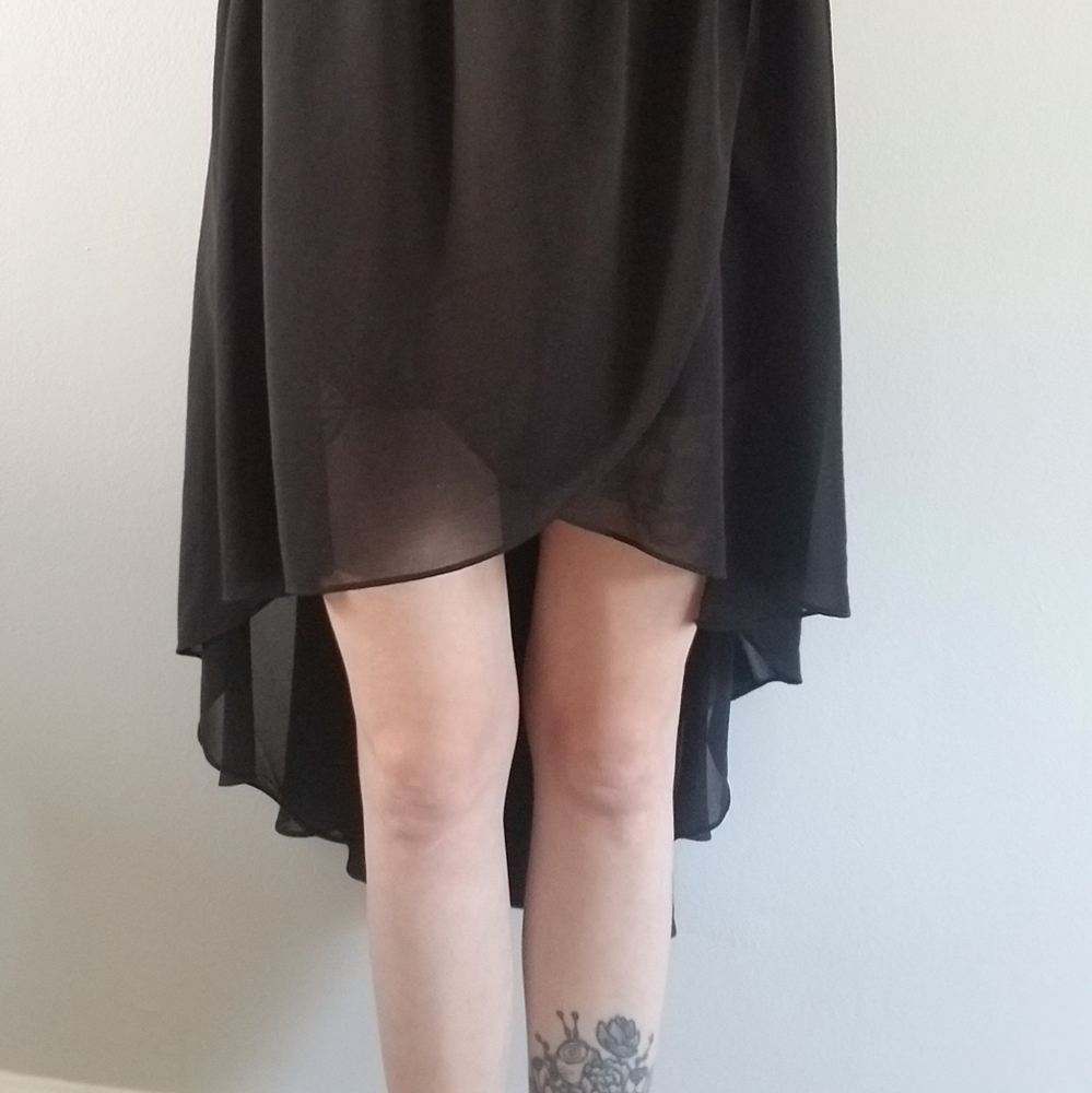 Chiffon Sleeveless Black High Low Dress